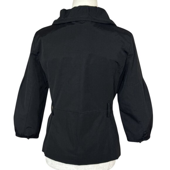 Axcess Womens Jacket Size 4 Black Ruffled Collar Button Up Pleated Detail - Picture 3 of 9